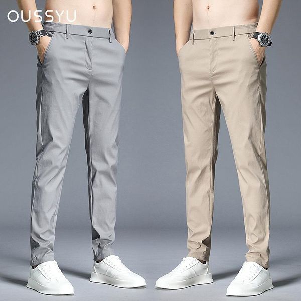 

pants 2022 summer men's thin solid color pants cotton casual business straight body stretch formal breathable khaki grey trousers male, Black