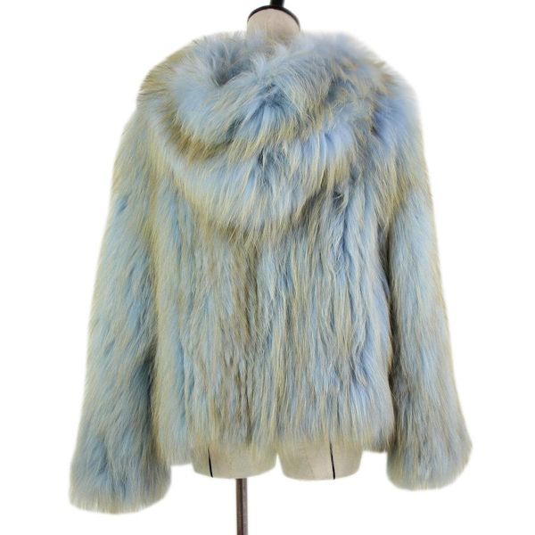 

fur 2018 winter new fashion women's genuine fox fur knit warm coat light blue jackets sweaters with hood coats*harppihop, Black
