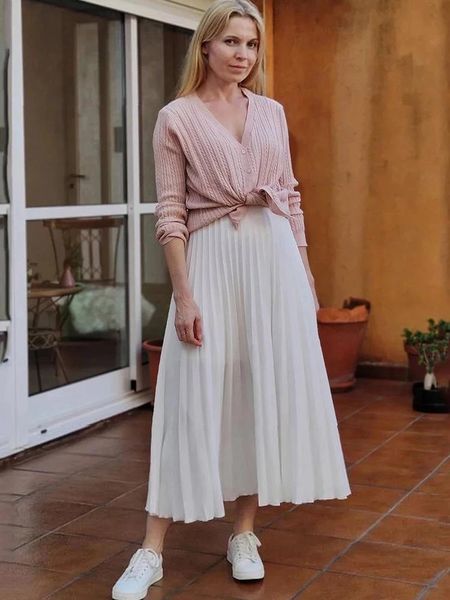 

dresses brand designer women spring autumn elegant chic solid pleated skirt high waist luxury fashion with elastic female, White;black