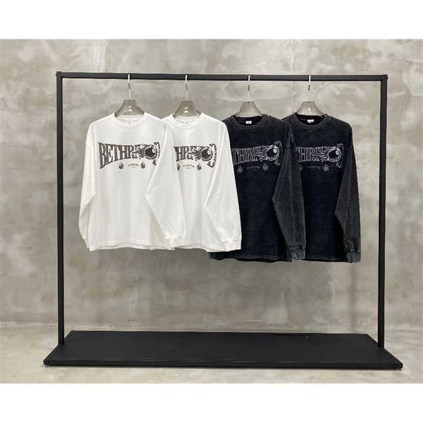 

32% off street hip hop printed long sleeve t-shirt couple oversize fashion worn out loose casual bottom shirt for men, White;black