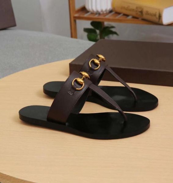 

new designer brand women flip flops slipper fashion genuine leather slides sandals metal chain ladies casual shoes with box size 38712598, Black