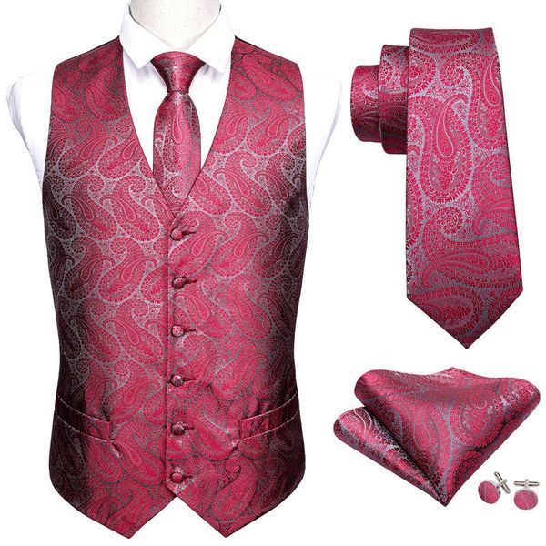 

blazers barry.wang fashion men suit vest red paisley waistcoat silk tailored collar vneck check vest tie set formal leisure m2043, White;black