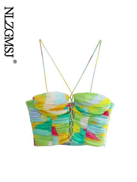 

t-shirt nlzgmsj 2022 print tank crop women halter tie backless summer camis women clubwear, White