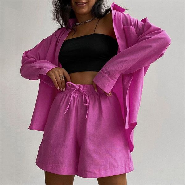 

dress women tracksuits long sleeve shirt with mini shorts cotton stretch waist two pieces sets ladies outfits blouses fashion clothes, White