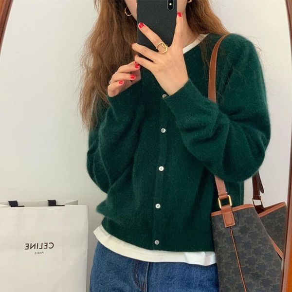

sweaters round neck sweater knitted pure wool cardigan women's 2022 spring and autumn new korean version loose short style allmatch, White;black