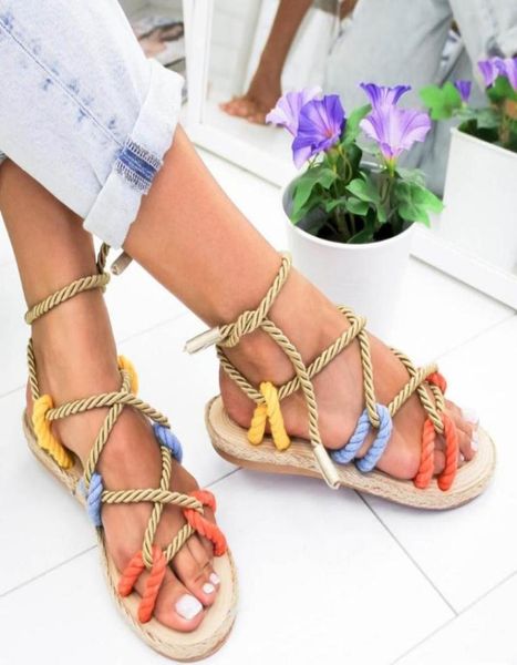 

fashionable wild women039s slippers summer roman rope flat sandals open toe strap casual beach shoes4498027, Black