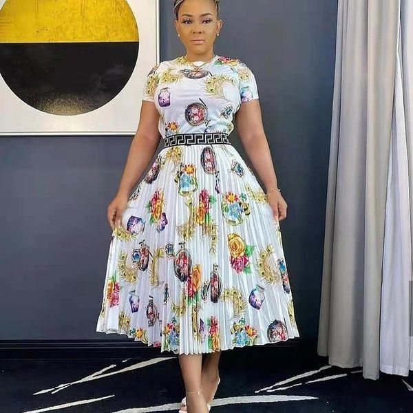 

dress conjunto de dos piezas para mujer conjunto de 2 piezas con estampado de moda traje de fiesta camiseta de manga corta faldas pl, White