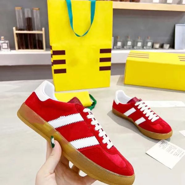 

italy gazelle sneakers mens bee casual shoes suede material women white flat leather shoe green red stripe embroidered couples training juq, Black