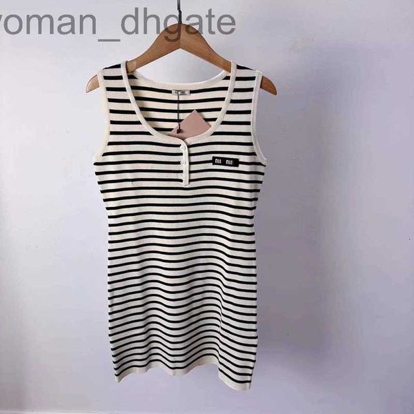 

casual dresses designer 23 spring/summer new sleeveless tank with knitted stripe dress women's slim fit slim wrapped hip short skirt 59, Black;gray
