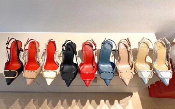 

designer women sandals brand high heels pointed toe shoes metal buckle nude color genuine leather pumps lady wedding dress shoes w7175742, Black