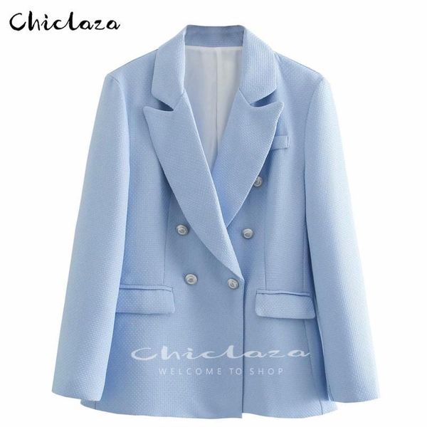 

pants chiclaza women 2022 spring autumn chic button doublebreasted blazer jacket female office ladies blue suit coat, White