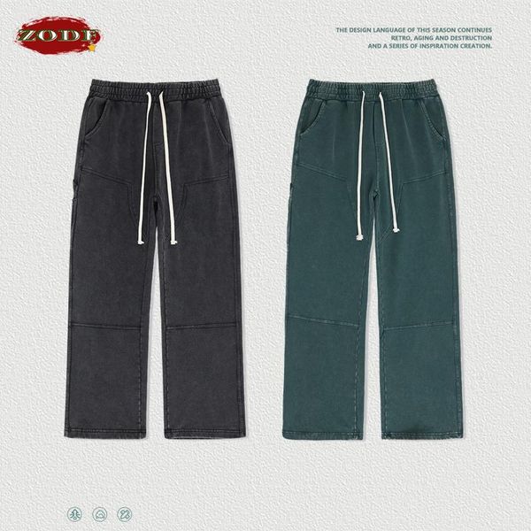 

pants zodf new men autumn winter 420gsm cotton sweatpants retro washed multipocket loose knitted cargo pants streetwear hy0418, Black