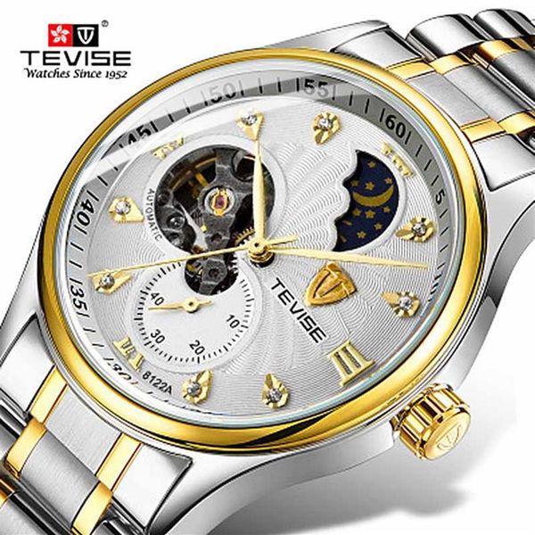 

tevise fashion mens watches men stainless steel band automatic mechanical wristwatch relogio masculino1915, Slivery;brown