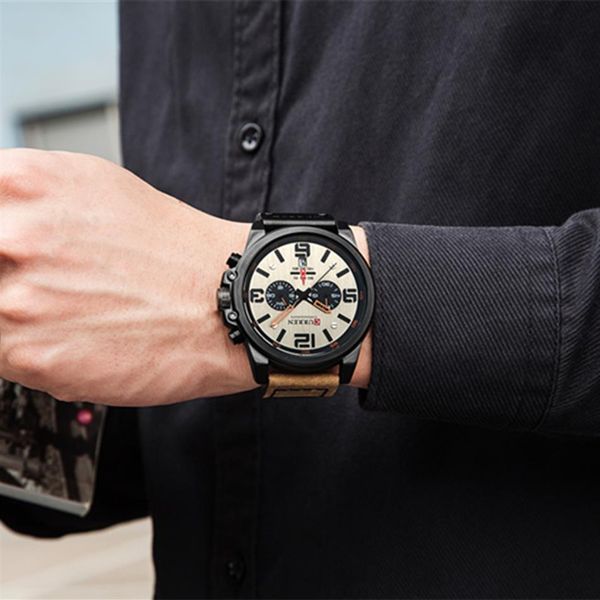 

relogio masculino mens watches brand luxury men military sport wristwatch leather quartz watch erkek saat curren 8314330t, Slivery;brown