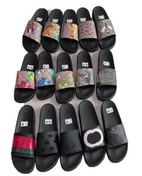 

2023 designer slides slippers men women sandals flower rubber slide snake print summer luxurys designers flat sandal slipper 35472976116, Black