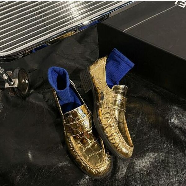 

gold black white loafers vintage style slip on women leather single shoes fashion driving boats shoes