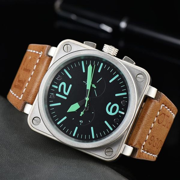

mechanical sports br men's watch ross watch waterproof world time all hands can be operated personalized square metal dial fu322m, Slivery;brown