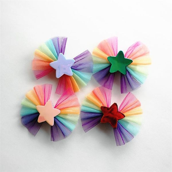 

20pcs new baby barrettes girls pu-leather stars lover heart hairpins kids headwear rainbow gauze bows hair accessories270e, Slivery;white