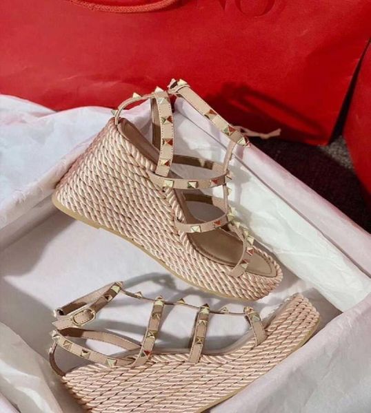 

summer womens valentine studded strappy wedge sandals ladies luxury women designer dressparty ankle strap gladiator sandalss eu355020818, Black
