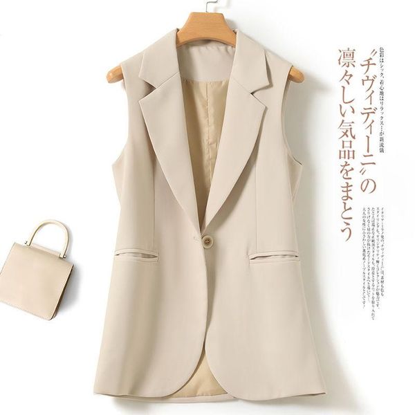

vests new ol fashion women suit vest short style elastic waist slim elegant office big size female black beige jackets e42, Black;white