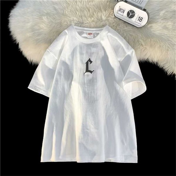 

34% off american t-shirt men's short summer loose versatile casual fashion street 5/4 sleeve, White;black