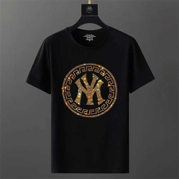 

30% off european station goods men's trendy short summer diamond half sleeve t-shirt social spirit guy bottom shirt, White;black