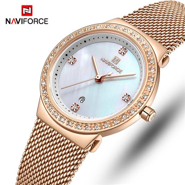 

women watch naviforce fashion casual quartz watches ladies waterproof wristwatch stainless steel girl clock relogio feminino280s, Slivery;brown