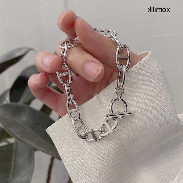 

hermm designer bracelet pig nose s925 sterling silver bracelet women s design sense small and minimalist handchain t buckle chain network re, Black
