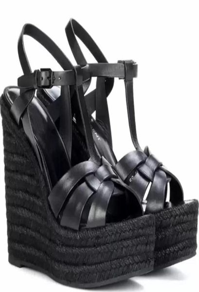 

women sandal high heels wedges shoes tribute leather wedge espadrille sandals luxury design summer heeled black white leathers pum1383121