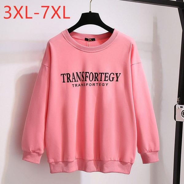 

t-shirt new ladies autumn winter plus size for women large pullover long sleeve loose cotton pink print sweatshirt 4xl 5xl 6xl 7xl, Black