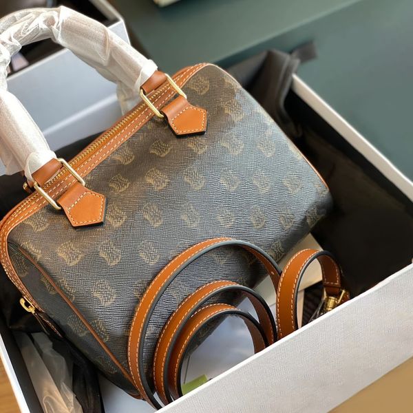 

designer celins triomphe canvas boston bag luxury fashion handbag genuine leather shoulder sport bags womens men tory tote brown flower cros