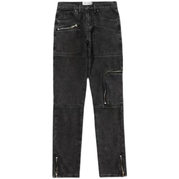 

pants new spring 2022 american hip hop pocket decorated straight trousers high street trousers zipper slit jeans for men and women, Black
