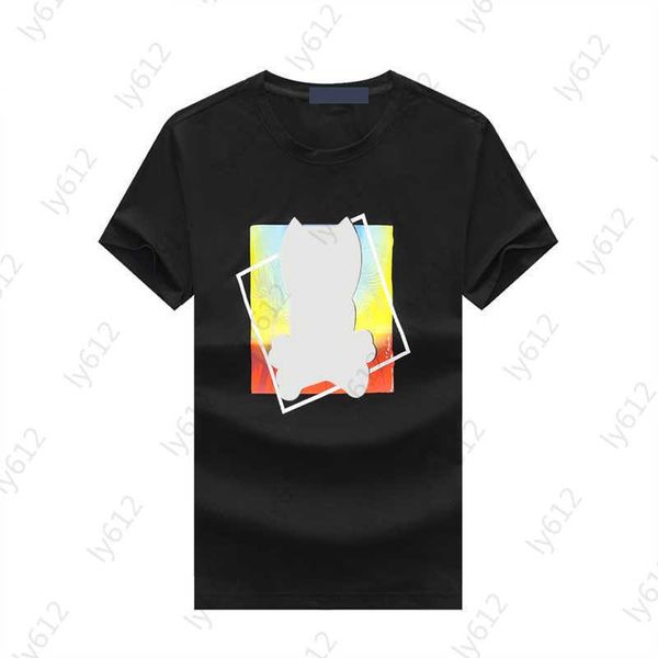 

black designer mens spring summer loose fashion pure cotton solid round neck short sleeve classic colorful cartoon pattern printing design, White;black