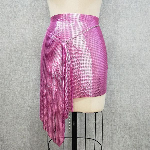 

dresses bling club skirt nightclub metallic asymmetric sequin metal mesh aluminum chainmail party birthday skirt, White;black