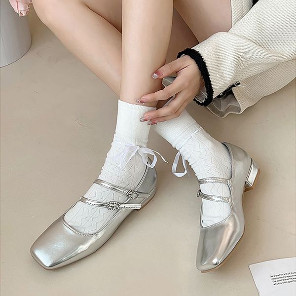 

dress shoes 2023 women flat fashion square toe shallow buckle ladies ballet soft casual mary jane 230421, Black