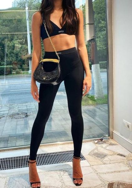 

dress 125146 129431 trendy luxury designer cloth adjustable strap letter short tank high waist leggings casual sport set women, White