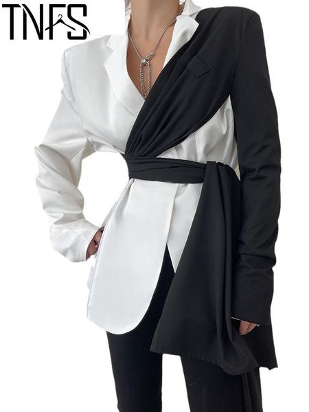

pants ntfs women blazer black long asymmetry bandage blazers and jackets bandage suit coats 2022 new business blazer women top, White