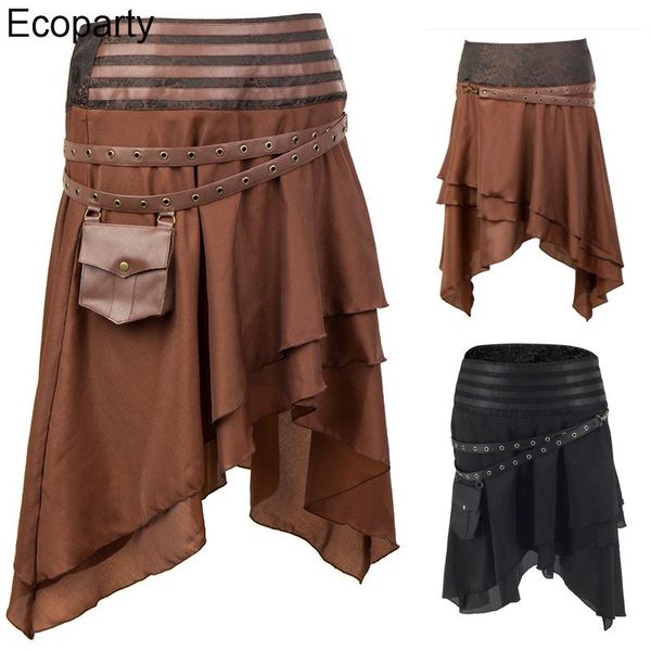 

dresses women retro medieval steampunk cosplay skirt with belt bag halloween carnival party black victorian pirate irregular dress up, White;black