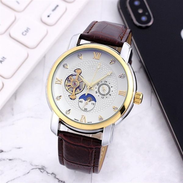 

large flywheel five stitches automatic mechanical watch fashion watches mens sport wristwatches leather belt orologio di lusso304k, Slivery;brown