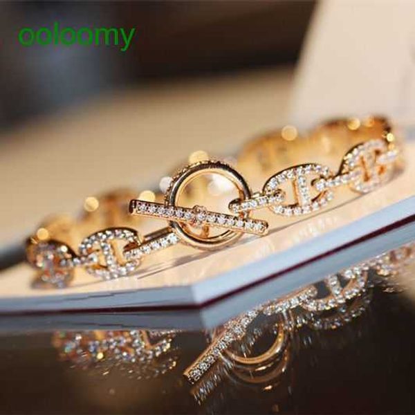 

hemres designer bracelet gold bracelet for women light luxury h classic pig nose smooth face full diamond bracelet female rose gold platinum, Black