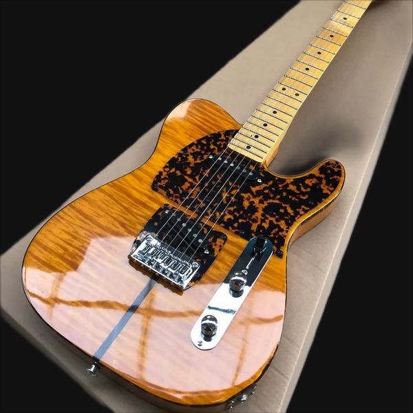 

prince hs anderson & hohner madcat mad cat tele flame maple & back yellow electric guitar leopard pickguard, red turtle body binding