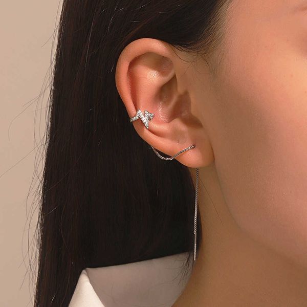 

charm jwer rhinestone long tassel earring ear cuff clip for women shiny elegant simple female jewelry no piercing dangle earrings aa230421, Golden