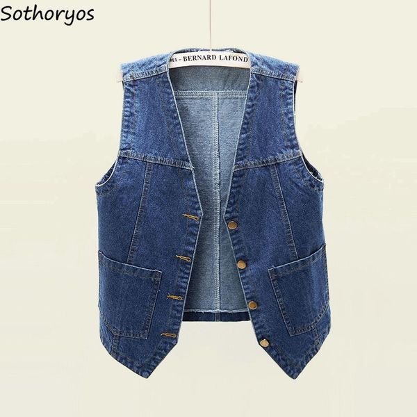 

vests fashion denim vests women solid simple vintage leisure waistcoats loose ulzzang korean style sleeveless female allmatch retro, Black;white