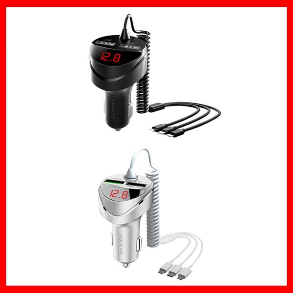 

qc 3.0 quick car charger with 3 in 1 usb cable for iphone 12 11 samsung xiaomi redmi huawei p40 micro usb type c fast phone car-charge car-c