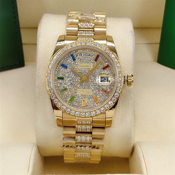 

luxury designer classic fashion automatic watchin the middle inlaid with colored diamond size 36mm sapphire glass a ladies' f275h, Slivery;golden