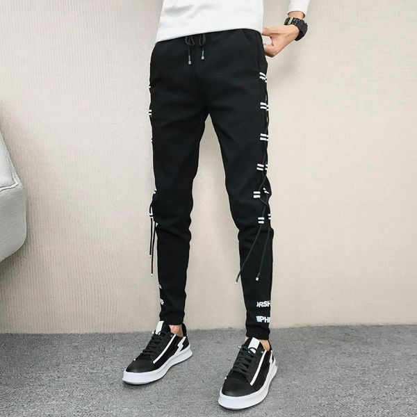 

pants korean summer men pants brand new streetwear harem pants men slim fit hip hop all match casual trousers men clothes 2022 2836, Black