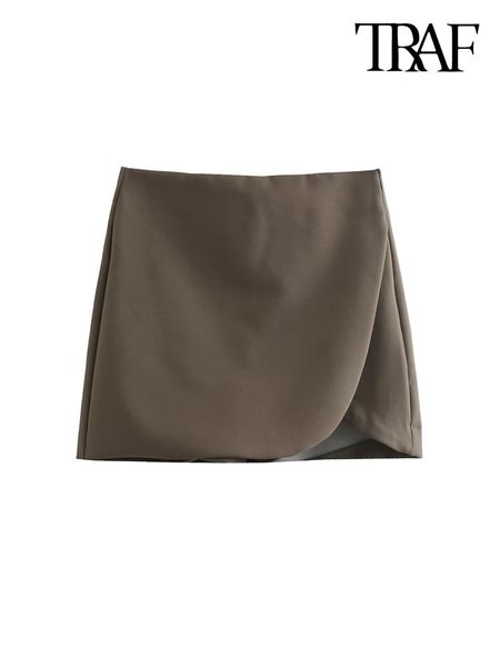 

women's shorts traf women fashion pareo style shorts skirts vintage high waist side zipper female skort mujer 230422, White;black