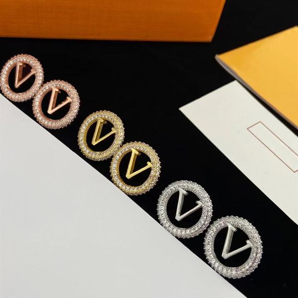 

women stud hoops diamond earrings fashion womens big circle simple earring jewelry luxurys designer letter l earring whole268y, Golden;silver