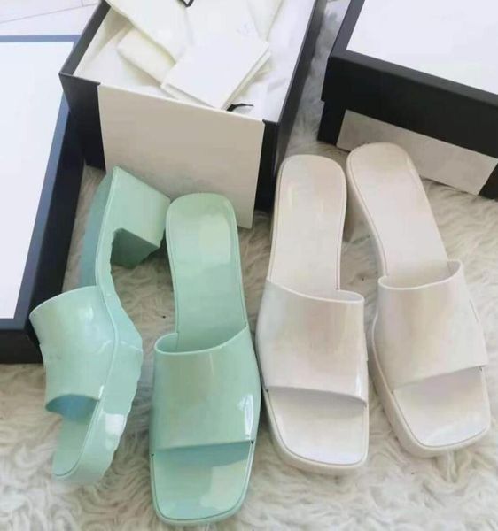 

2021 fashion jelly light leather slippers summer beach shoes women sandals high heels rubber slide sandal 35418534010, Black