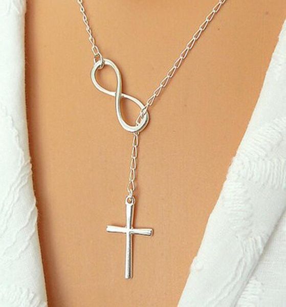 

wholen606 personality infinity cross lariat pendant necklaces silver plated european collares necklace forever faith necklace3871629